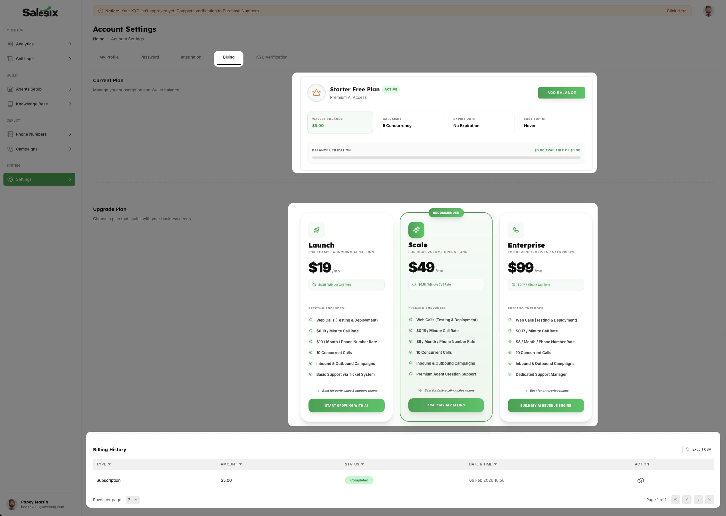 Subscription & Balance
