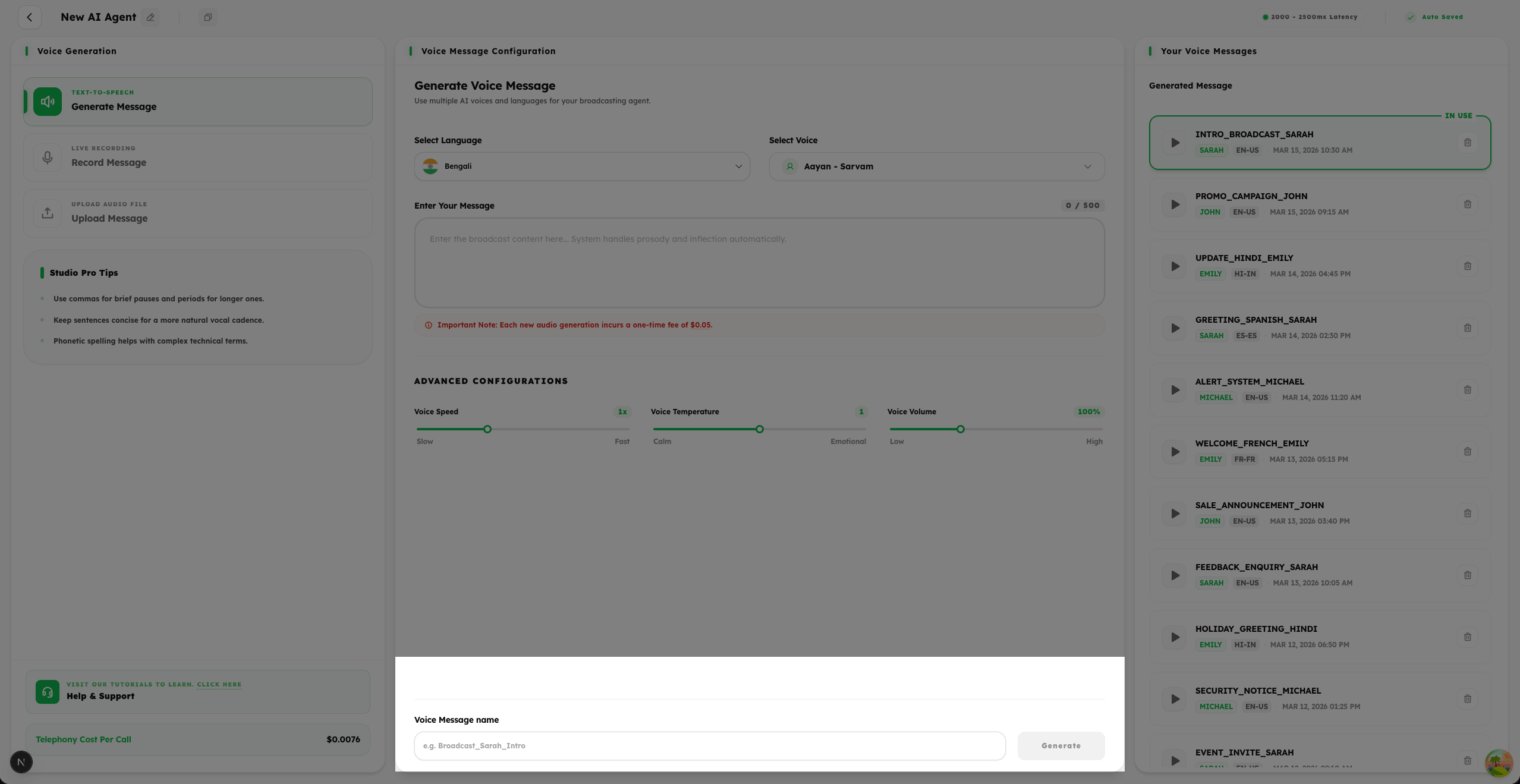 Step 5: Name Your Voice Message & Generate